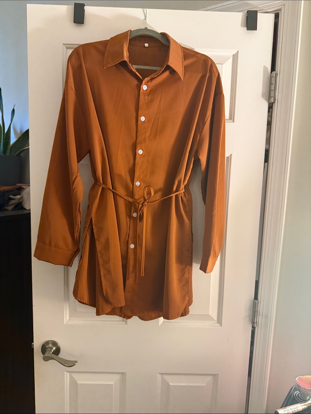 Rust-Brown Button Front Romper - Picture 3 of 5